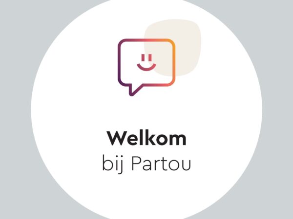 Deursticker wit 300mm in Partou huisstijl met paars-rood-oranje gradient, geschikt voor binnen- en buitendeuren